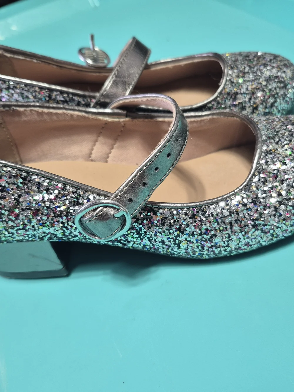 Old Navy Girls' Silver Glitter Mary Jane Shoes